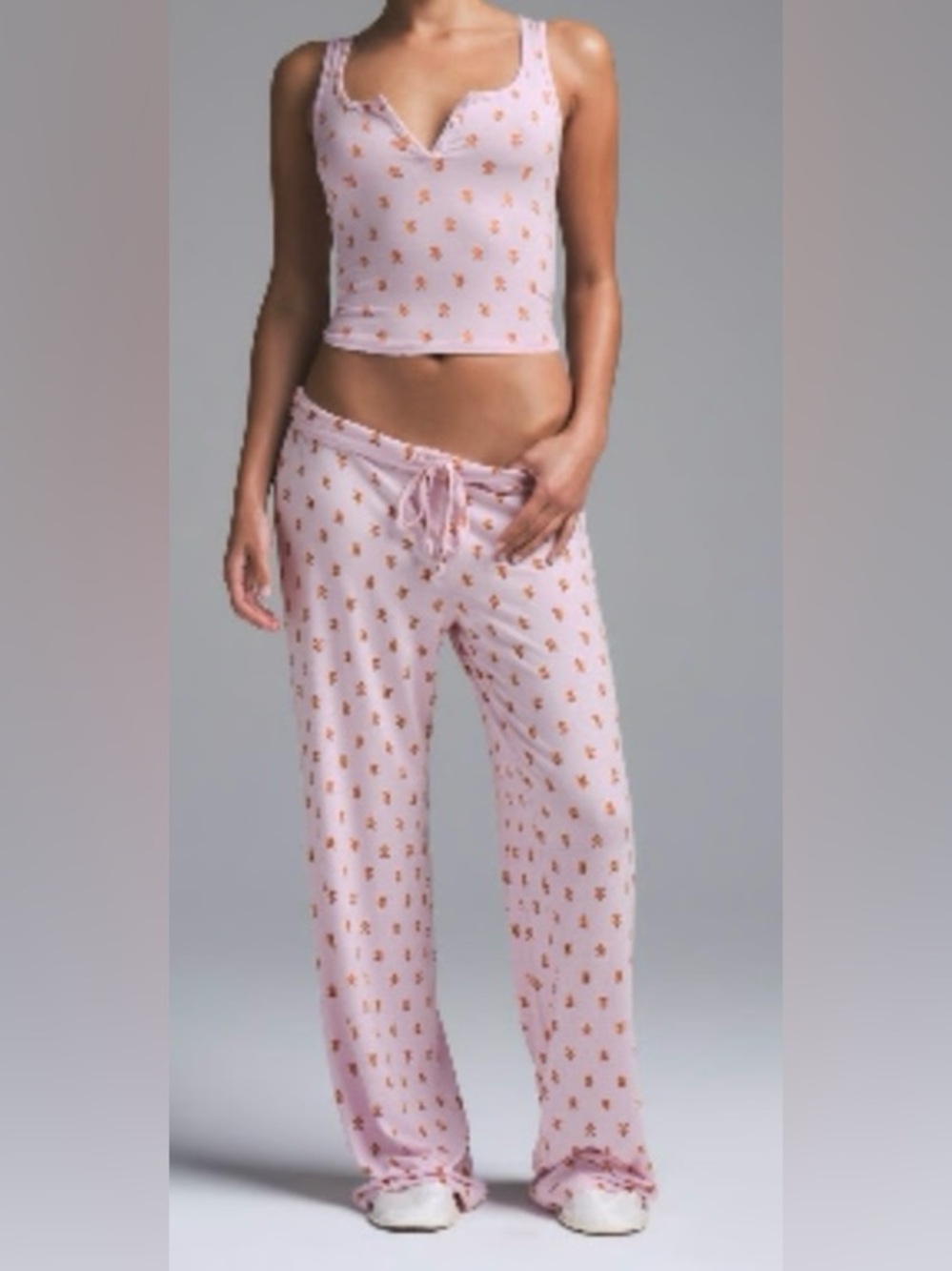 SKIMS RARE LE GINGERBREAD PAJAMA SET SZ XS Pink Tank & Lounge Pants Sleep